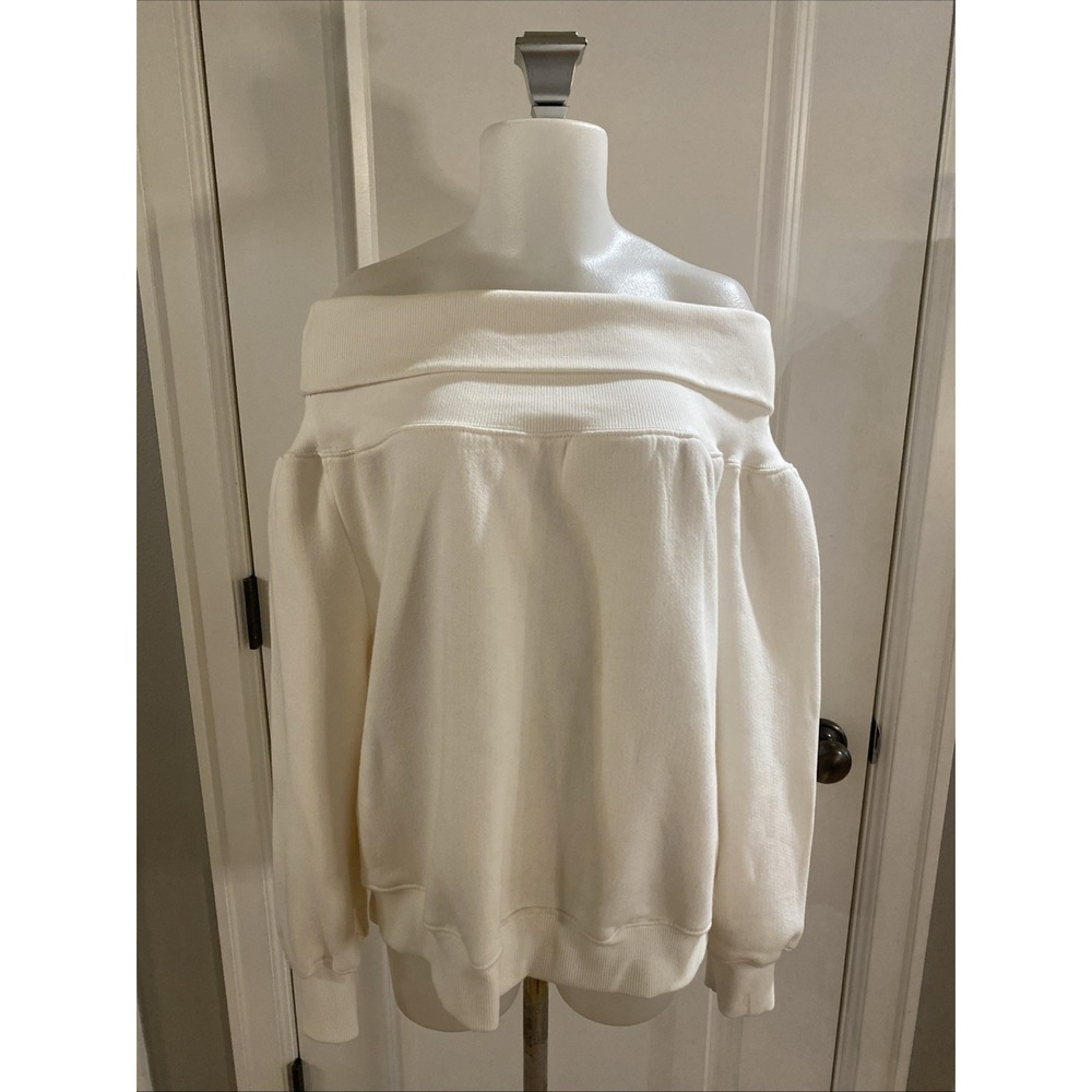 Good American Cold Shoulder Ivory  Pullover Women's Sweatshirt Size 4 Cozy